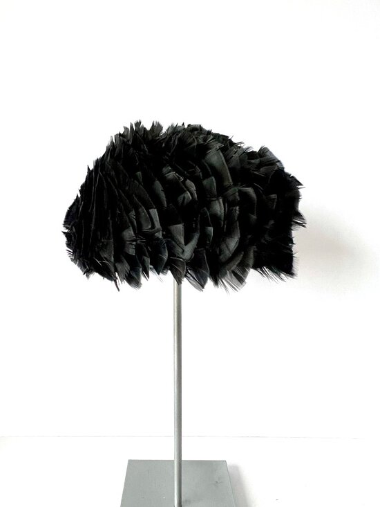 Vintage B. Foreman Pillbox Style Hat with Black Feathers, Made in France